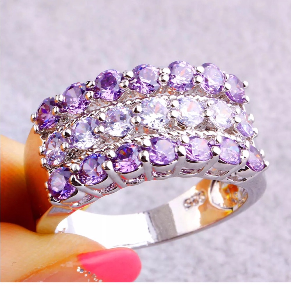925 Silver Stamped Purple Amethyst&Tourmaline Ring